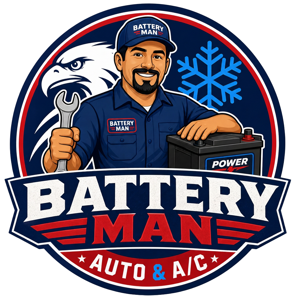The Battery Man Auto/AC eagle and battery logo